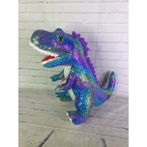 Holiday Time Colorful Blue Metallic Foil Dinosaur Dino Plush Stuffed Animal Toy